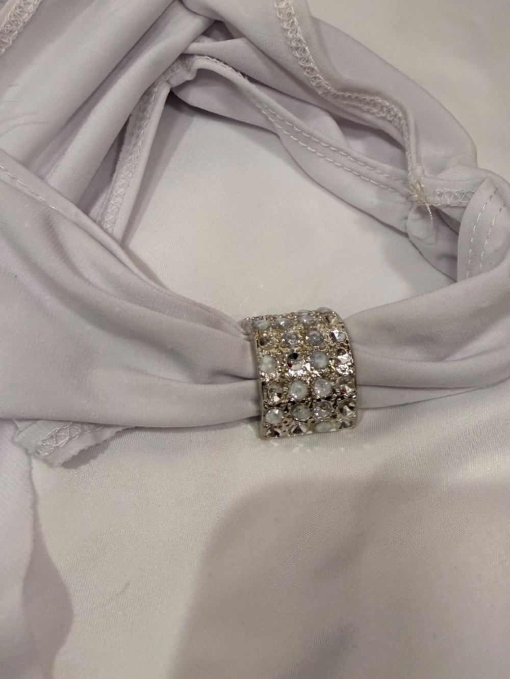 DeMore White One Shoulder Ruched Rhinestone Dress M - Picture 11 of 13
